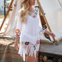 Bikini Cover Up with Fringe Trim - Acrylic Cotton Floral Pattern Boho