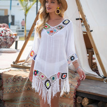 Bikini Cover Up with Fringe Trim - Acrylic Cotton Floral Pattern Boho