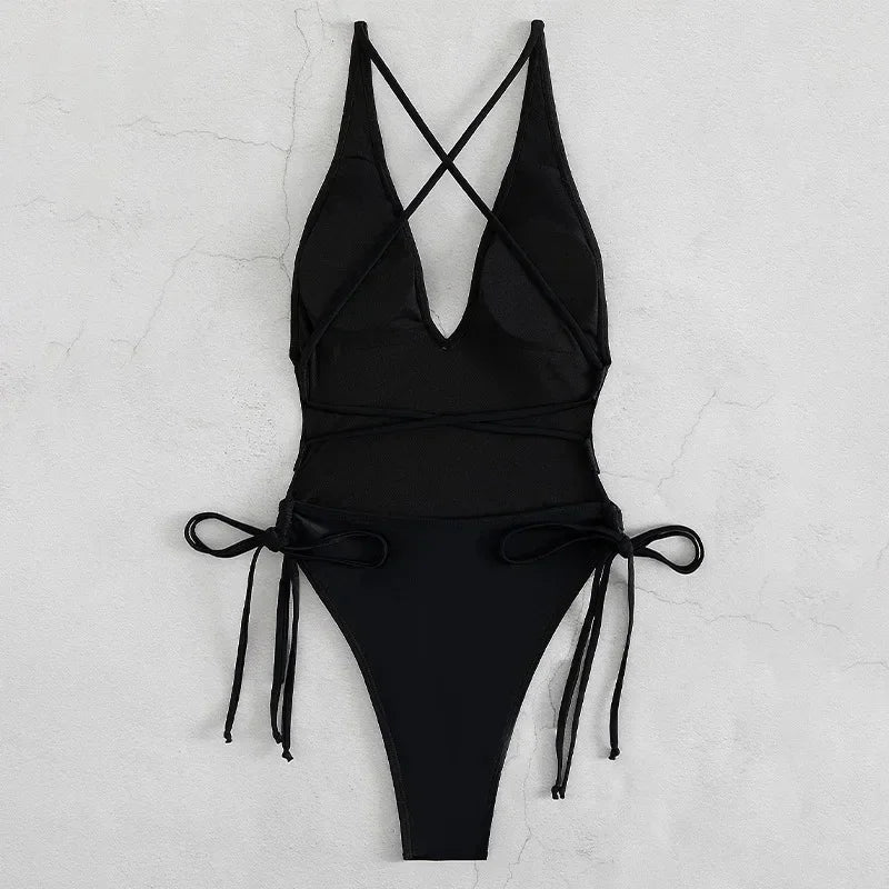 One-Piece High Cut Swimwear - Polyester Spandex Leg-Lengthening Design