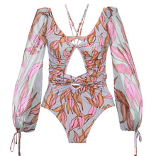 Colourful Print Long Sleeve Swimwear - Polyester Spandex Vibrant Artisan Design